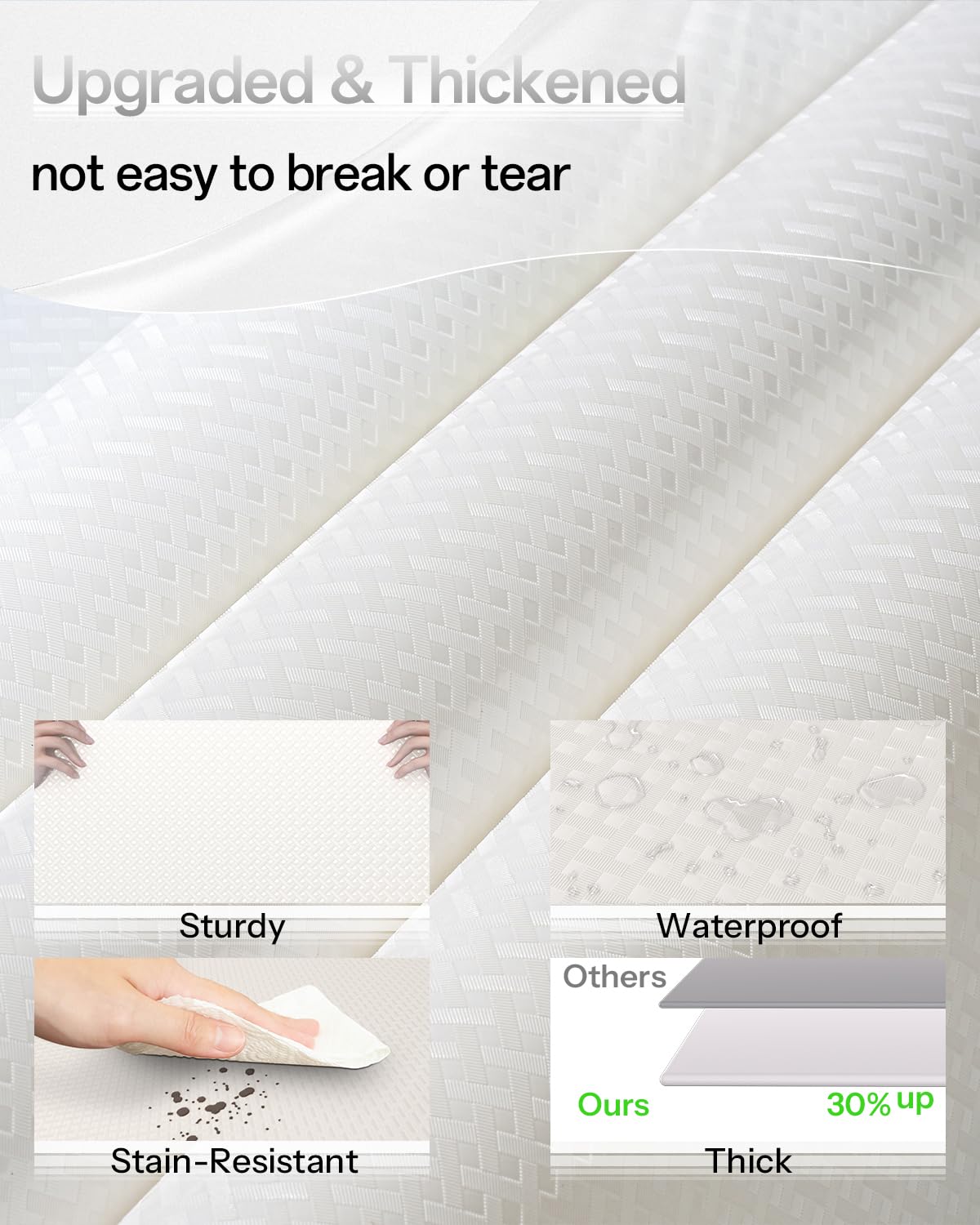 Shelf and Drawer Liner for Kitchen Cabinet, Non-Adhesive 12in x 240in Waterproof Contact Paper Refrigerator Liners Thickened Durable EVA Material Non Slip Mat for Dresser Cupboard Pantry Protector