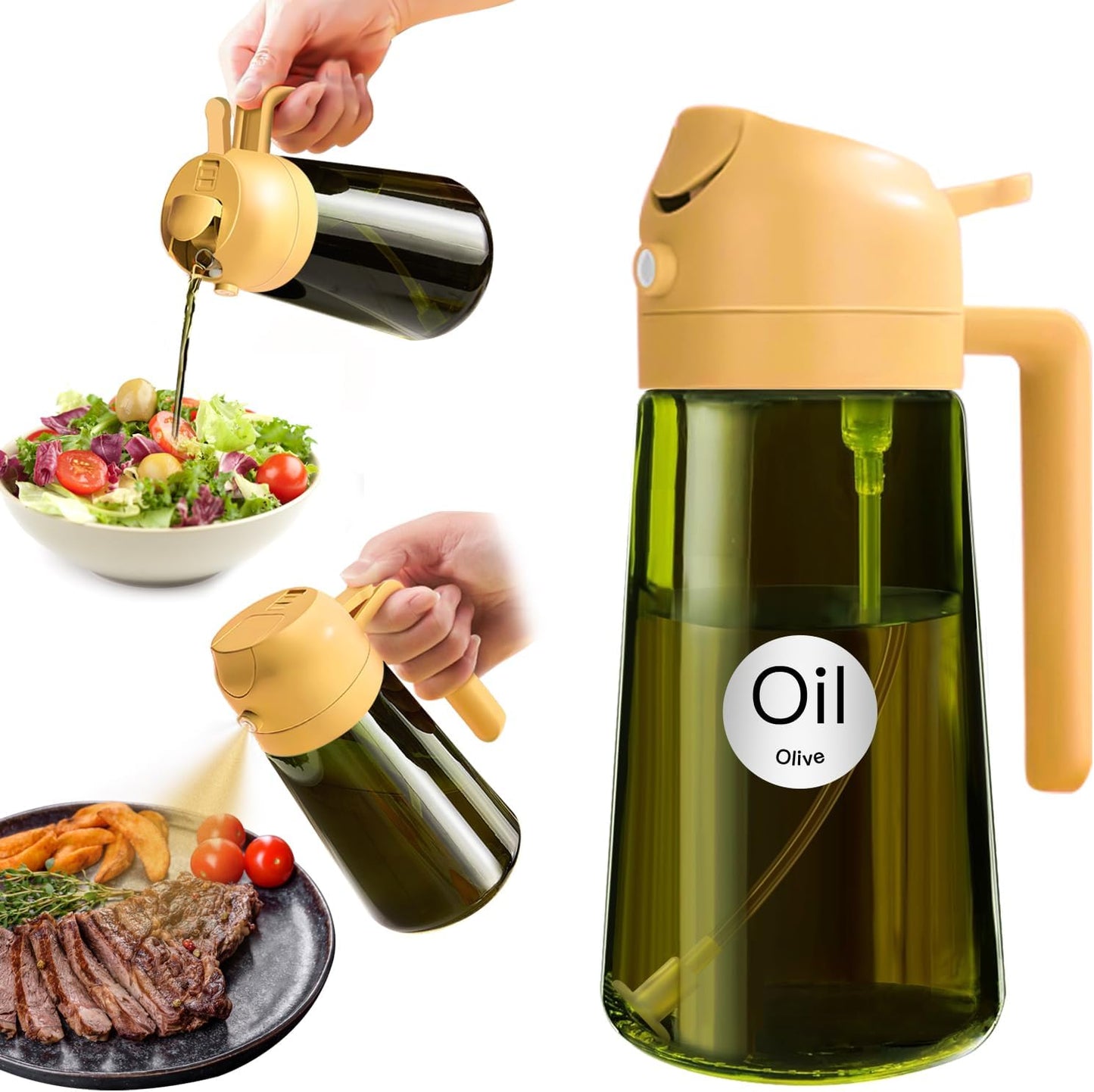YARRAMATE Dark Green Glass Oil Sprayer - 2-in-1 Light-Blocking Cooking Dispenser | 16oz Food-Grade Mister