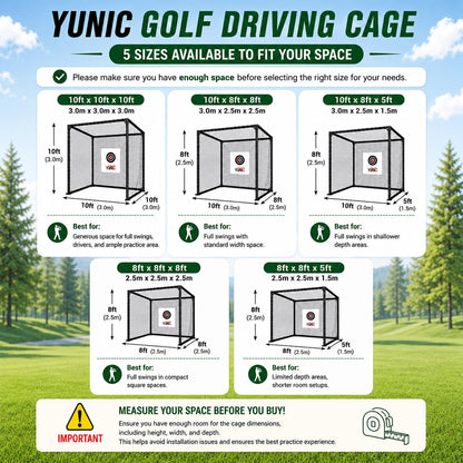 YUNIC Golf Driving Cage with Steel Frame, Golf Nets for Backyard Driving for Full Swing and Chipping Practice Indoor Outdoor (Black, 10'(W) x10'(H) x10'(D))