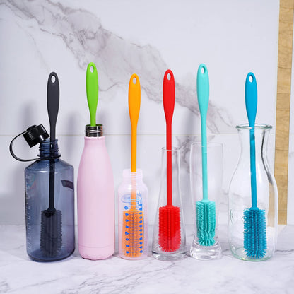 Purtribe Silicone Bottle Brush, Water Bottle Cleaner Brush with Long Handle, Perfect for Cleaning Narrow Neck Containers, Vacuum Sports Bottle, Tumblers, Flask, Glassware (1 Pack, Red)