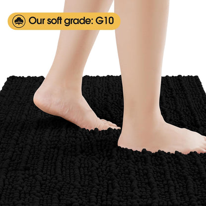 Upgrade Luxury Black Bathroom Rug Mat, 17"x47.5", Ultra Soft Thick Absorbent Non-Slip Chenille