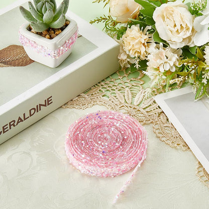 CABODYALS 5.47 Yards 15MM Pink Self Adhesive Rhinestone Ribbon Crystal Sequin Star Sticker Strips Bling Glitter Diamond Rhinestones Trim Tape Wrap Bulk Roll for Crafts Clothes Party Wedding Decoration