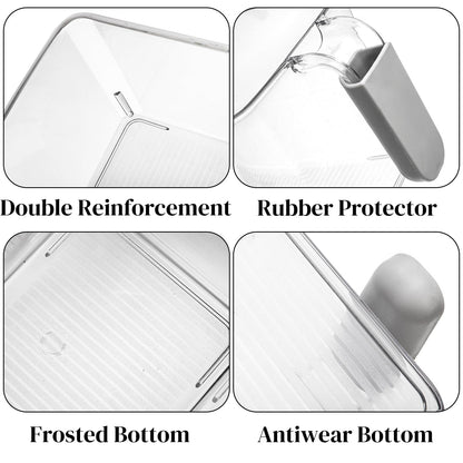 Pumtus 4 Pack Clear Ice Bins for Freezer, Plastic Ice Bucket with Flexible Scoop & Ice Tong, Pull Out Handle Ice Container, Kitchen Food Storage Organizer, Pantry Canister for Wine Beverage Fruit