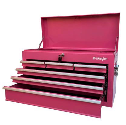 Workington Portable Metal Tool Chest with 6 Drawers, 24" 6-Drawer Tool Chest Cabinet with Ball Bearing Drawer Slides, Steel Tool Storage Box Organizer 4005 Pink
