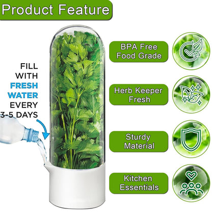 Herb Saver for Refrigerator, Herb Saver Pod Cilantro Containers for Refrigerator, Fresh Herb Keeper for Cilantro, Parsley, Asparagus, Mint, Keeps Greens Vegetables for 2-3 Weeks (Herb Keeper 2Pack)