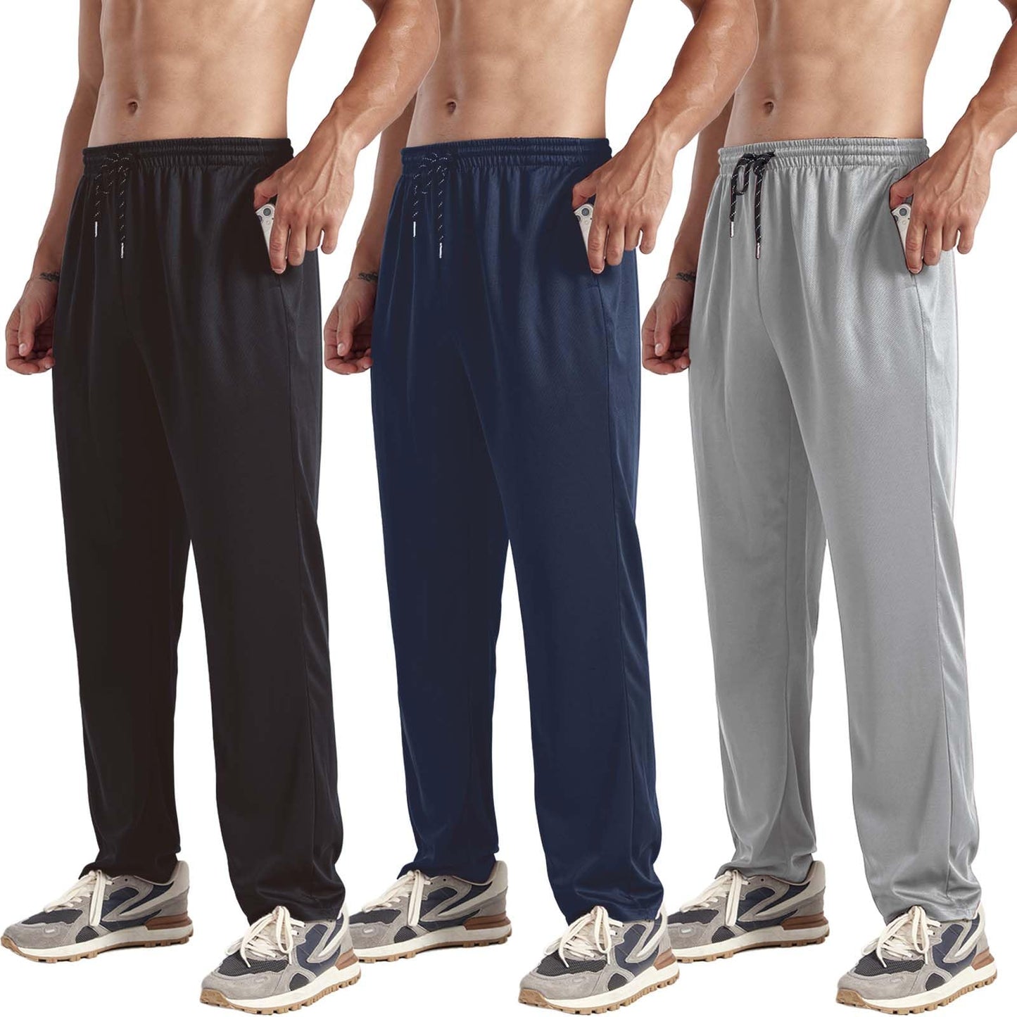 ZH 3-Pack Men's Sweatpants，Comfortable Athletic Jogger Pants with Pockets for Active Wear