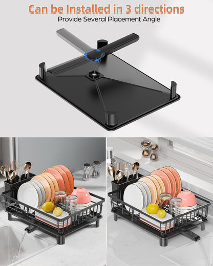 LIONONLY Dish Drying Rack for Kitchen Counter, Stainless Steel Drainer Anti Rust, Smart Drainage System Drainboard with Detachable Cutlery Holder, Handwash Dish Helper for Home, Apartment Space Saving