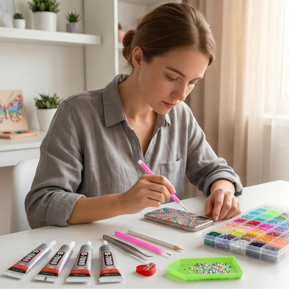 Gikboup 40000 Pcs 40 Colors Bedazzling Kit with Rhinestones,3mm Jelly AB Resin Flatback Gems with 4 B-7000 Glue, 40-Grid Storage Box, Tweezers, Trays and Tools for Crafts, Cups, Phone Cases