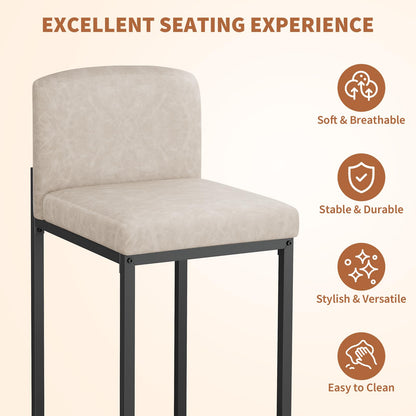 GarveeHome Bar Stools Set of 6, Modern Counter Height Bar Stools with Back and Footrest, Faux Leather Upholstered Barstools Chairs for Kitchen Island Dining Room Bar, Beige