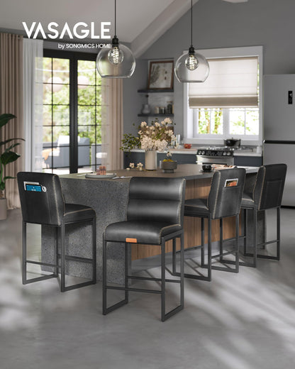 VASAGLE EKHO Collection - Bar Stools Set of 4, Counter Height Stools with Backs, 26.4-Inch Barstools Chairs, Synthetic Leather with Stitching, Mid-Century Modern, Dining Kitchen Island, Ink Black