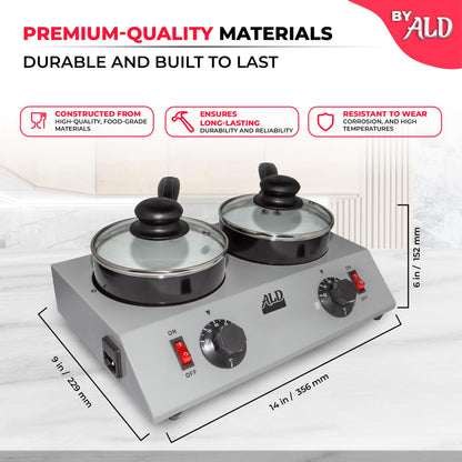 ALDKitchen Professional Chocolate Melting Pot – Dual 1.2L Stainless Steel Tanks, Manual Temperature Control, 110V, Ideal for Candy Making, Baking, and Dessert Decoration (4.5 lb (2.4 kg))