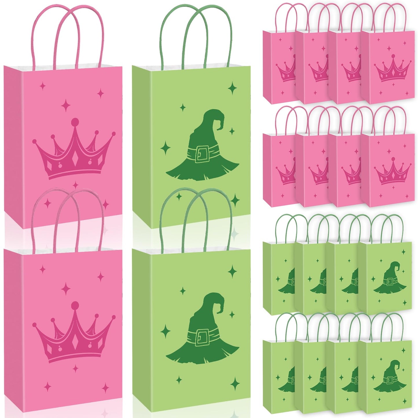 FYSUIMU 24Pcs Witch Paper Bag Pink and Green Party Favor Bags Candy Bags with Handle for Halloween Birthday Baby Shower Princess Birthday Favors Supplies