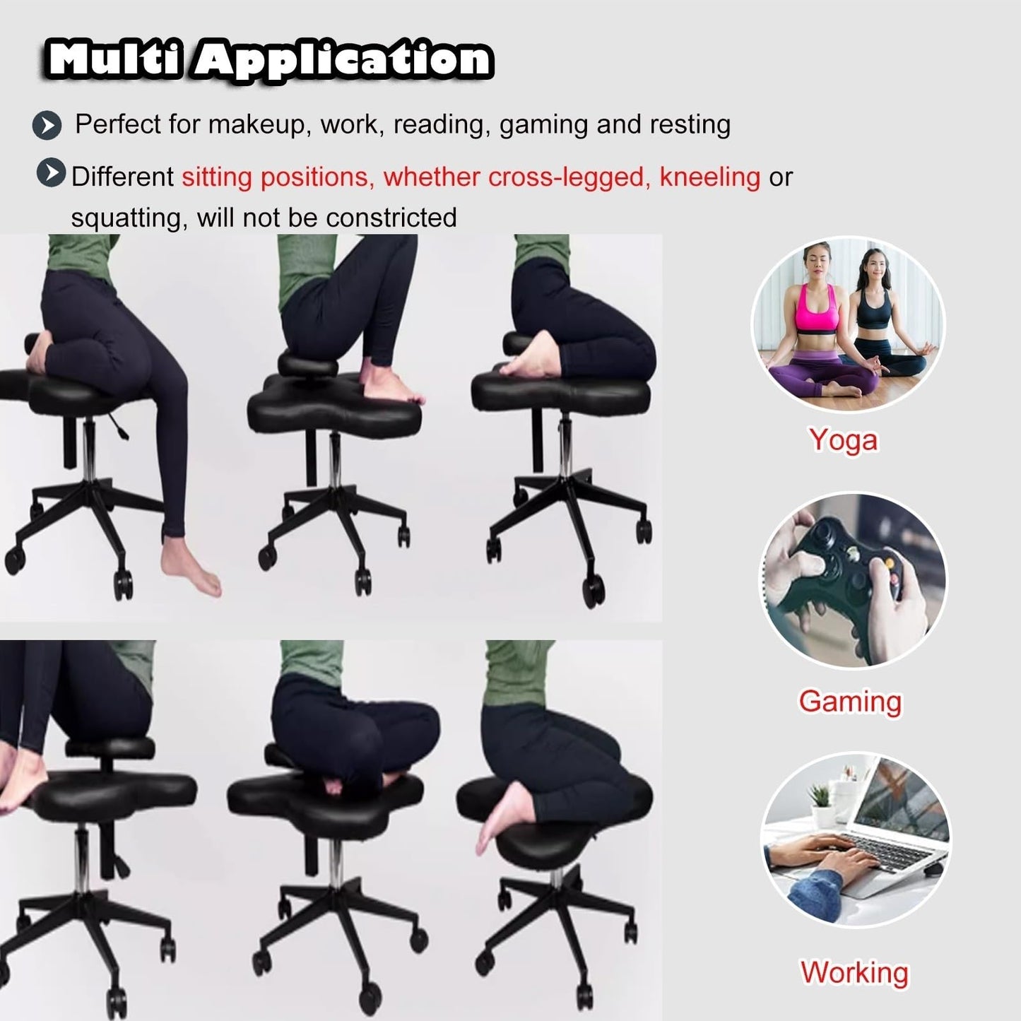 Office Chair Cross Legged Chair，Cross Legged Sitting Kneeling Office Chair with Wheels, Meditation Seat for Reducing Back Pain, Ergonomic Posture Corrective Seat - Improve Posture and Reliev