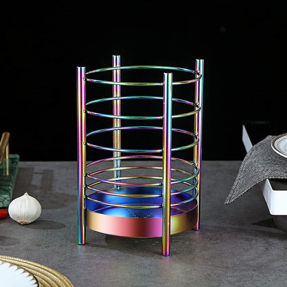 Rainbow Kitchen Utensil Holder for Counter, Stainless Steel Crocks with Rainbow Titanium Coating, Easy Cleaning