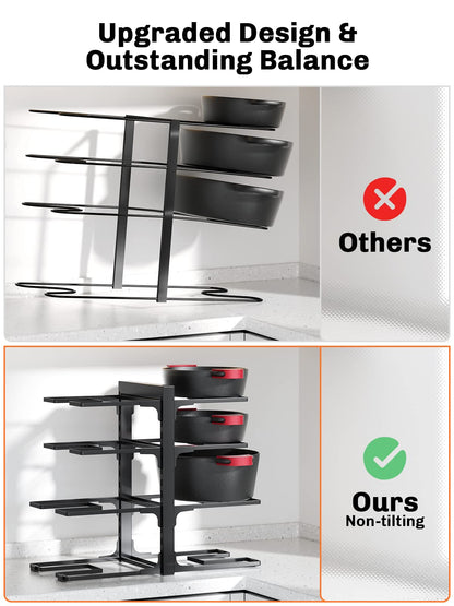 MUDEELA 8-Tier Pots and Pans Organizer under Cabinet, 15.83" Height Heavy Duty Pot Pan Organizer Kitchen Cabinet Organization and Storage, Adjustable Pot Rack for Frying Pan, Cast Iron Skillet, Black