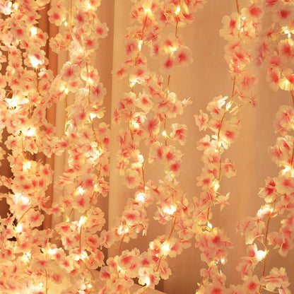 Lfasww Artificial Cherry Blossom Lights，190 LED 5.5ft x 6.2ft Warm White Curtain String Lights with Remote and Timer, 8 Modes, USB Powered for Room Wall Party Xmas Decor