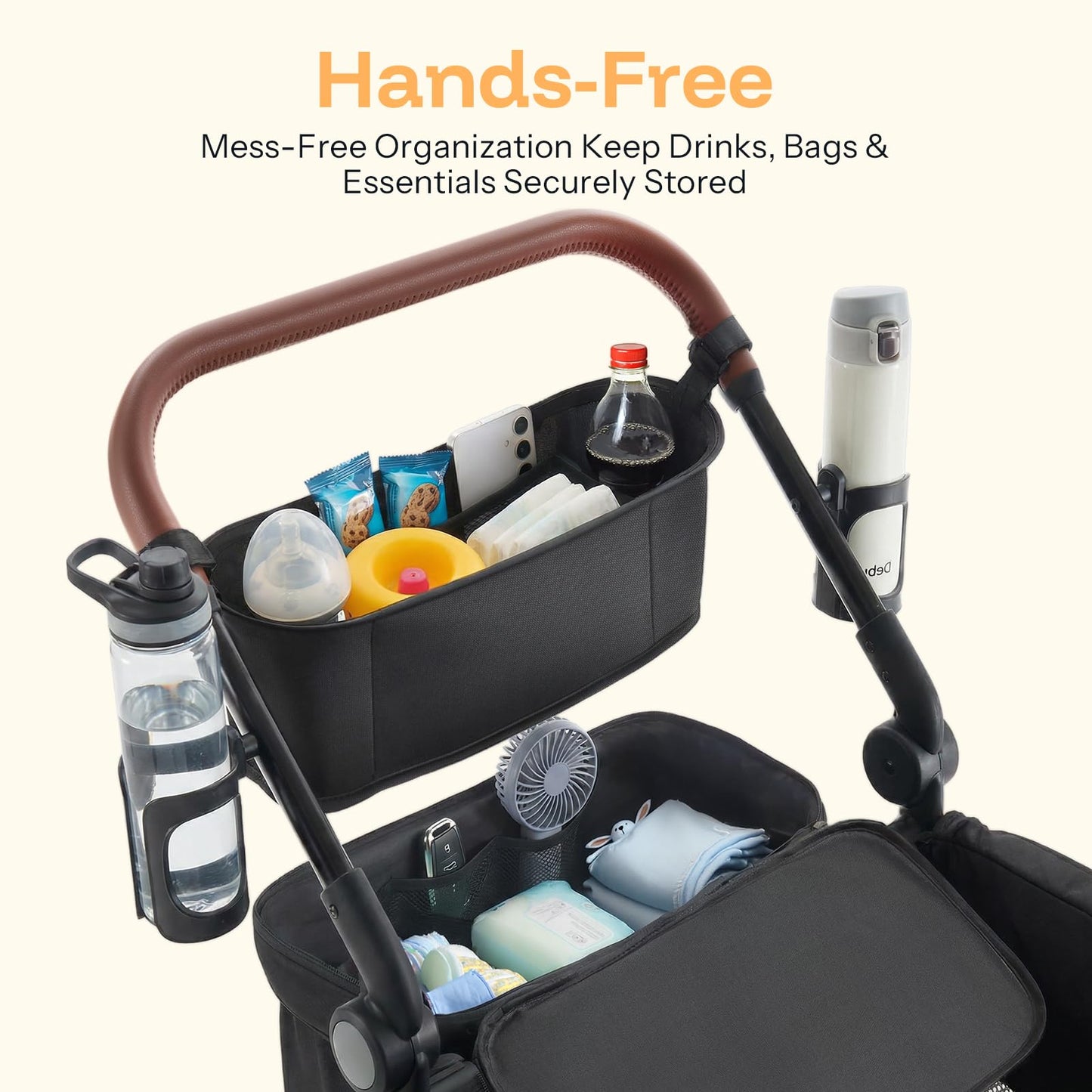 Harppa Remy Foldable Wagon Stroller for 2 Kids with Mosquito Net UPF 50+ Canopy, 110 lbs Capacity, 5-Point Harness, All-Terrain Wheels, Adjustable Handle for Park Zoo Camping Twins and Siblings Black