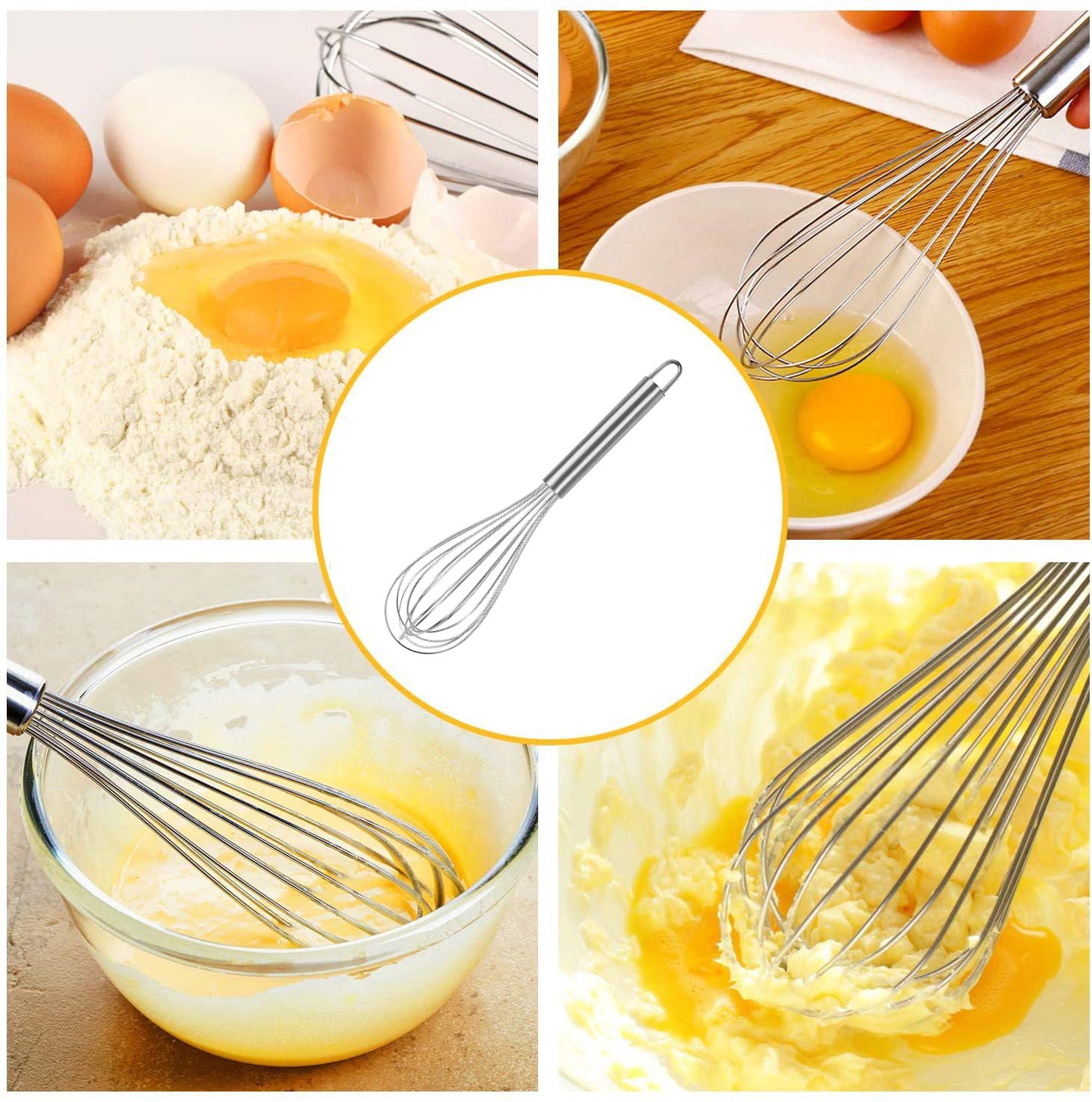 VITASUNHOW Wire Whisks for Household Purposes Pack of 3 Stainless Steel Handheld Egg Whisk 10-Inch