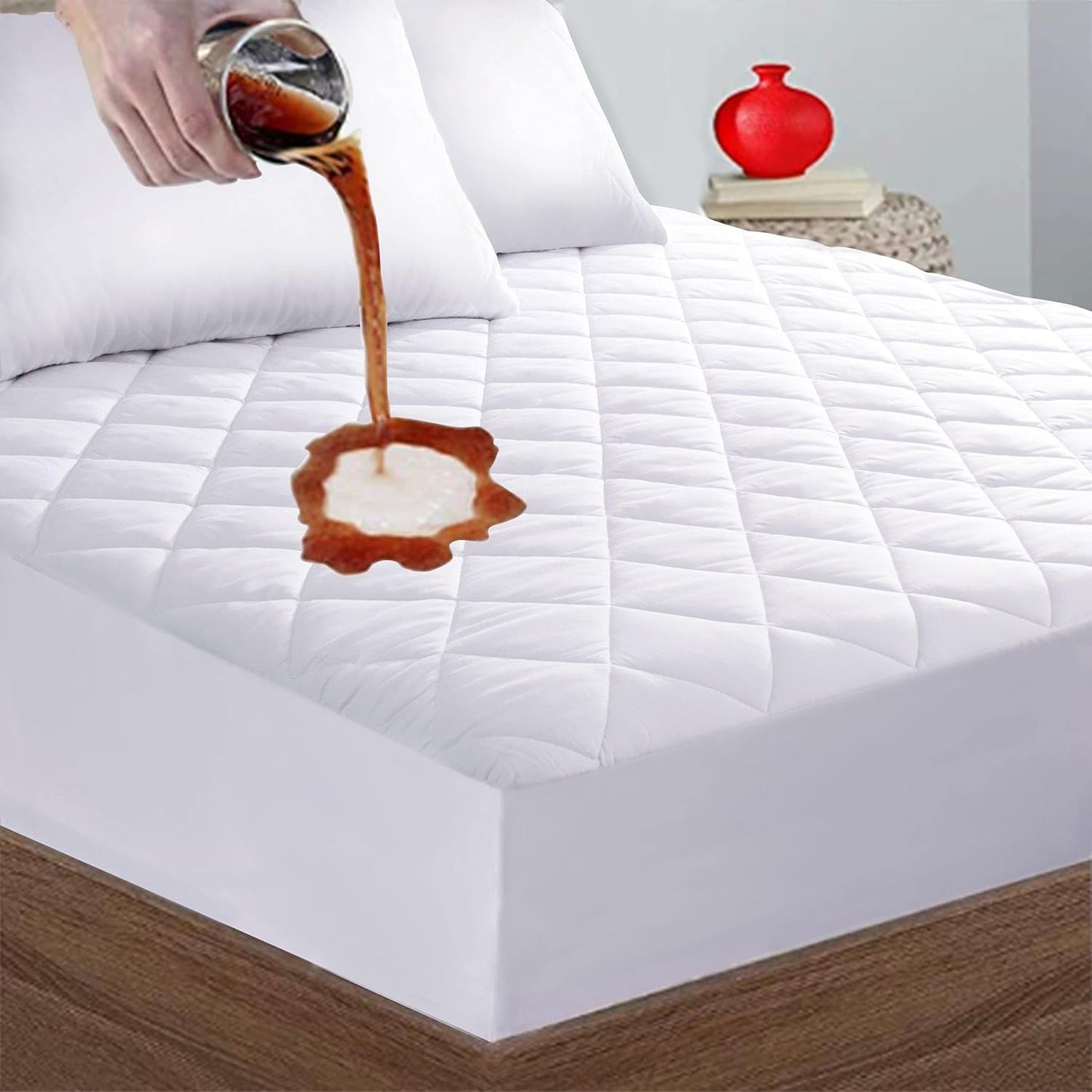 18'', Quilted Fitted Twin Mattress Pad Cover, Waterproof Mattress Protector, Deep Pocket Elastic Fits Up to Breathable