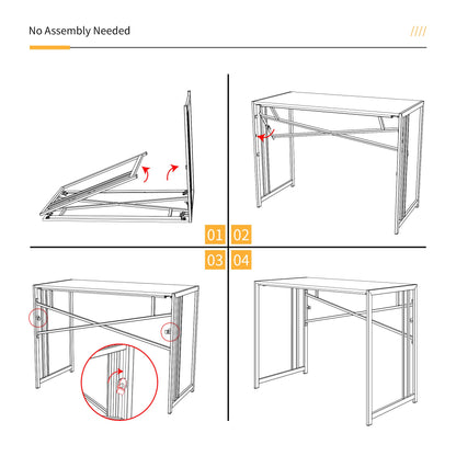 Lutown-Teen 32 inch Small Folding Desk, Writing Gaming Computer Camping Desk for Small Spaces, No Assembly Required Home Office Desk, Natural and White