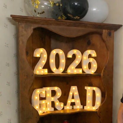 2026 Grad Marquee Lights - LED Number & Letter Sign for Graduation Party Decorations, Battery Operated Warm White Lights