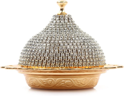 Alisveristime Coated Handmade Brass Sugar Bowl with Lid, Crystal, Gold