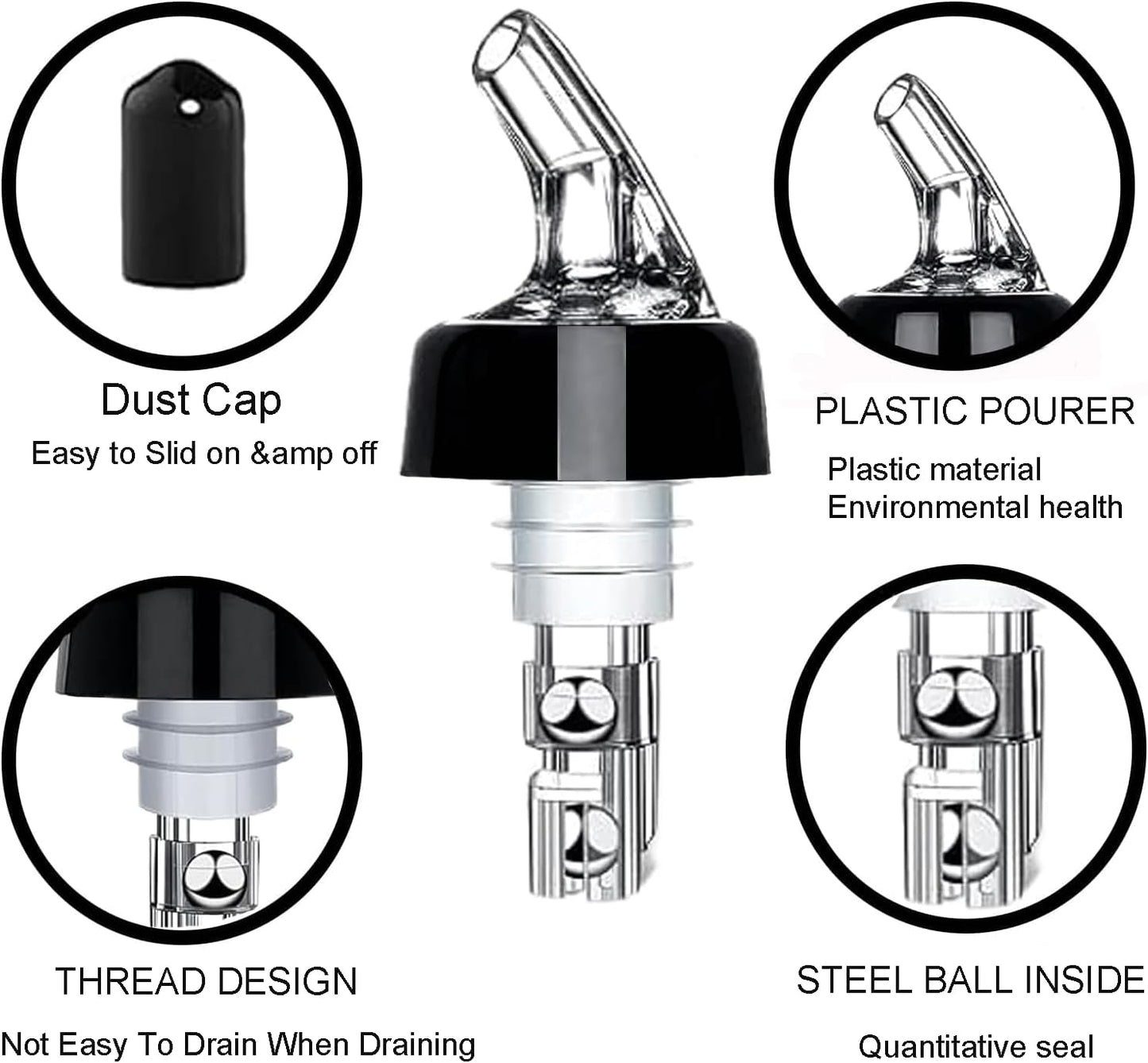 '-1 oz 30 mL) Set 6,Pour Automatic Measured Bottle Pourer (about of Spouts for Liquor Bottles with Dust Caps,Measure
