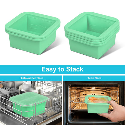 Silicone Freezer Tray with Lid 4 Pack Silicone Freezer Molds Ice Cube Tray Makes 4 Perfect 2 Cup Portions Soup Cubes Meal Prep Containers- Oven & Dishwasher Safe