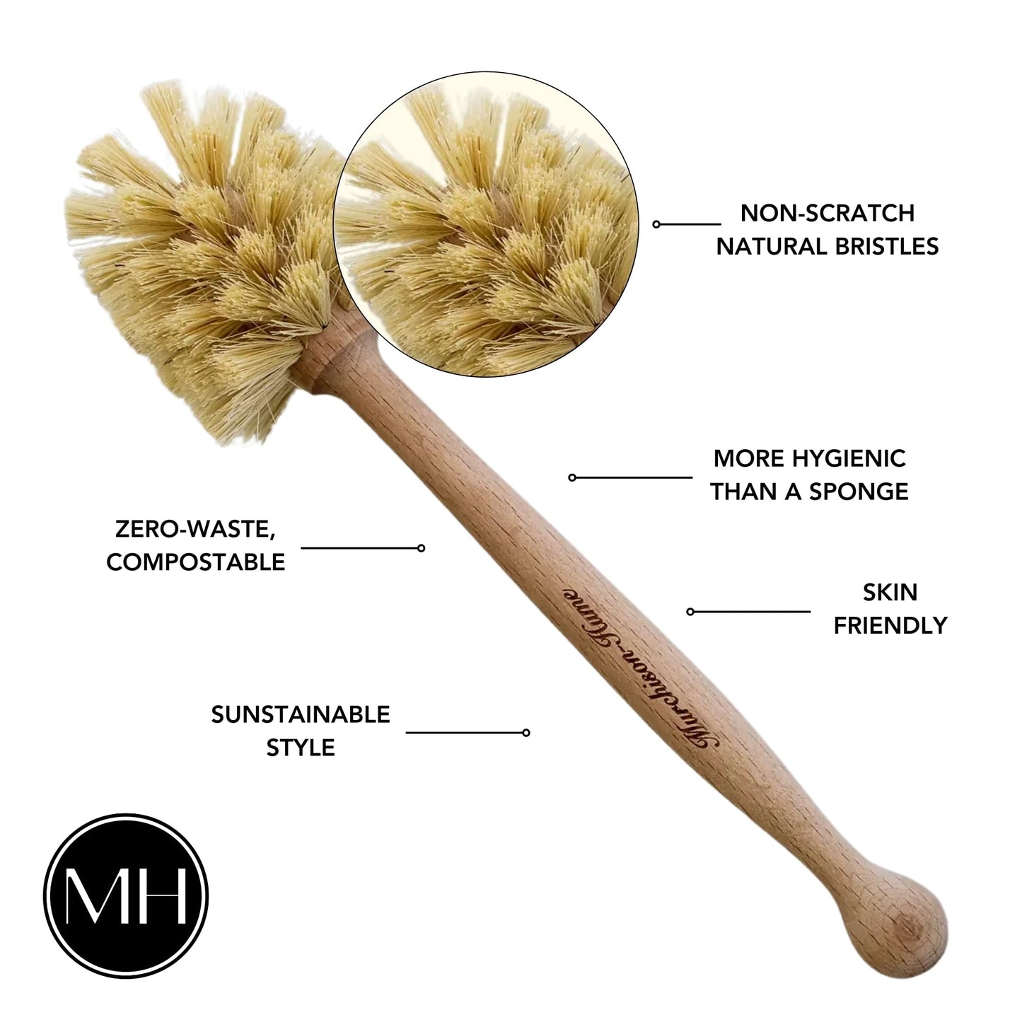 Murchison-Hume Natural Bottle Brush - Eco-Friendly & Biodegradable Bottle Brush with Beechwood Handle and Sisal Bristles, Bamboo Dish Brush for Baby Bottles, Glassware, and More