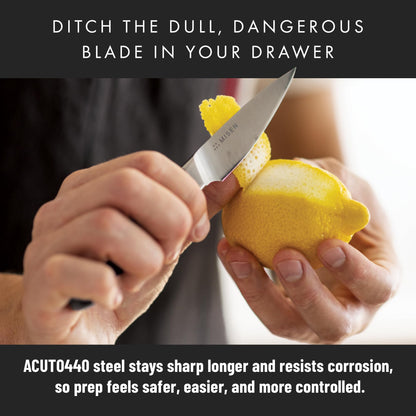 Misen 3.5‑Inch Paring Knife 2.0 - AICHI ACUTO440 High‑Carbon Stainless Steel, Rust‑Proof Blade - Ergonomic Spine, Precision Peeling, Trimming, and Slicing - Lightweight & Versatile - Black