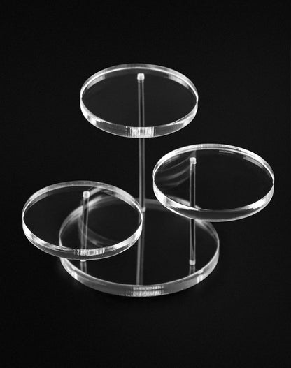 QWORK Mini 3-Tier Clear Acrylic Display Risers – Small Jewelry & Figurine Stand for Home, Storefront & Exhibits, 4 Pack