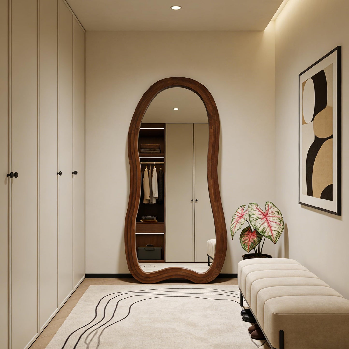 DAOYIJIAJU Large Irregular Floor Mirror, 67"x31.5" Organic Floor Mirrors with Triple Layer Solid Wood Frame, Premium Asymmetrical Full Body Mirror for Living Room Entryway Bedroom, Leaning/Hanging