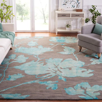 SAFAVIEH Dip Dye Collection 9' x 12' Grey / Turquoise DDY716L Handmade Floral Watercolor Premium Wool Area Rug