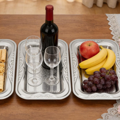6 Pack Silver Serving Trays Set, Floral Engraved Mirror Decorative Tray Party Platters for Whiskey Cookies Food Dessert Fruit Cupcake Weddings Table Parties Display