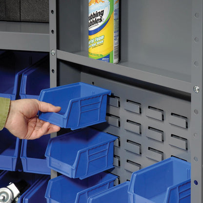 Global Industrial Deep Door Bin Cabinet, Includes 68 Blue Plastic Bins, Padlockable Steel Cabinet, 38" W x 24" D x 72" H, for Tool and Parts Storage, Assembly Required