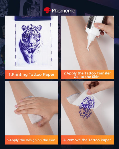 Phomemo Premium Tattoo Transfer Paper - 100 Sheets of Professional Stencil Paper for Tattooing, A4 Size Tattoo Thermal Transfer Paper for DIY Designs - Tattoo Kit for Tattoo Artist (100PCS)