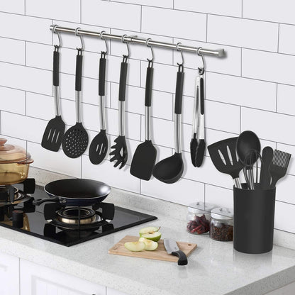 17-Piece Kitchen Utensils Set, Silicone Cooking Tools with Stainless Steel Handles, Heat Resistant Non-Stick Kitchen Set with Measuring Cups & Gadgets | SV Deals