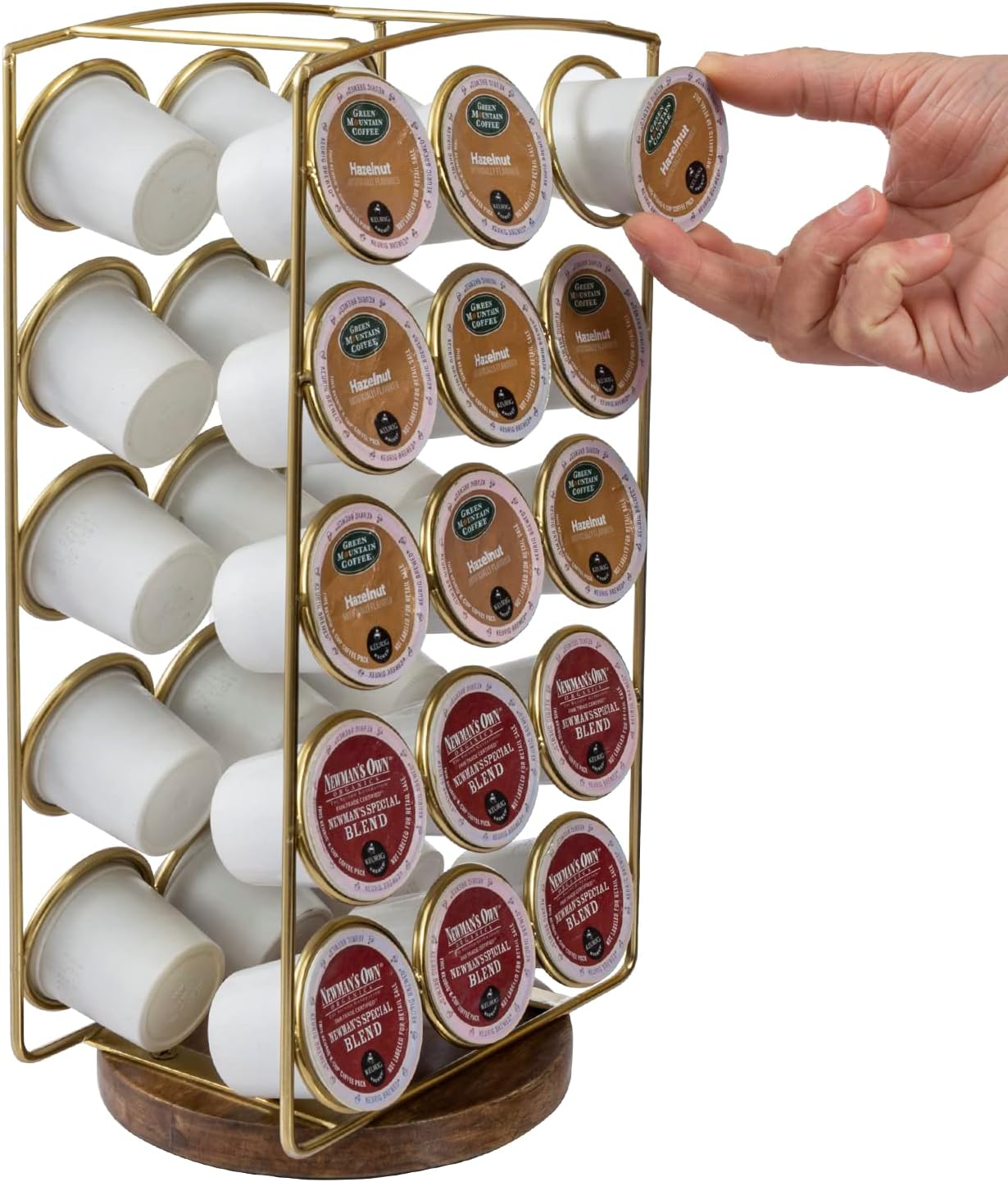 MyGift Modern Brass Tone Plated Metal and Brown Mango Wood Coffee Pod Holder Stand, Handcrafted in India