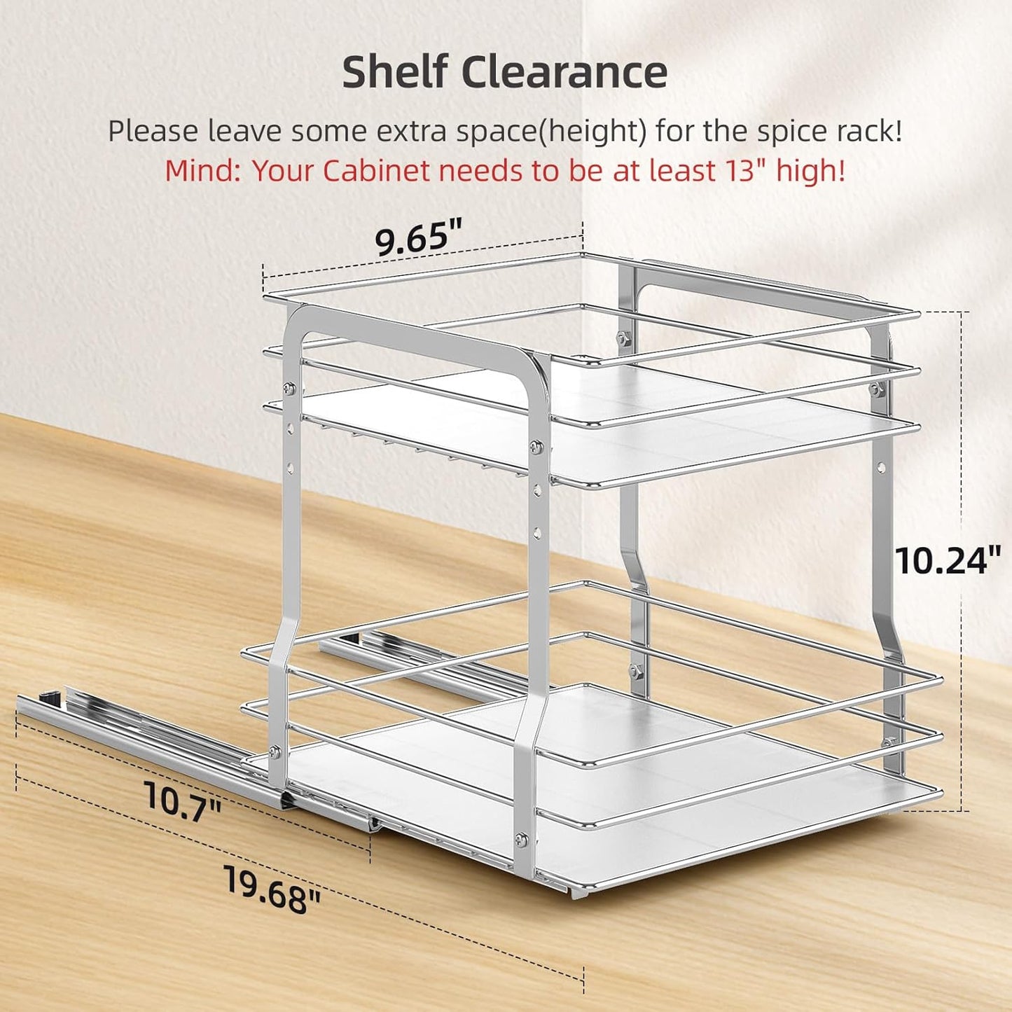 2 9.65"W 10.7"D 10.24" PanPanPal Pull Out Spice Rack Organizer for Inside Cabinet, Tier Metal Spice Organization