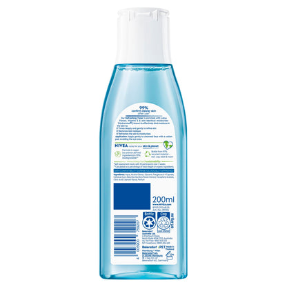 NIVEA Refreshing Toner 200ml | With Lotus & Hydramine | Effective Makeup Remover | Gently Cleanses and Moisturises Skin | Eliminates Impurities | For Normal & Combination Skin (Pack of 2)