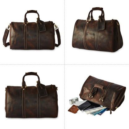 Grain Leather Duffel Bag Vintage Handmade Overnight Excursion Travel Weekend Business Trip Bag Gift for Men with Shoulder Strap