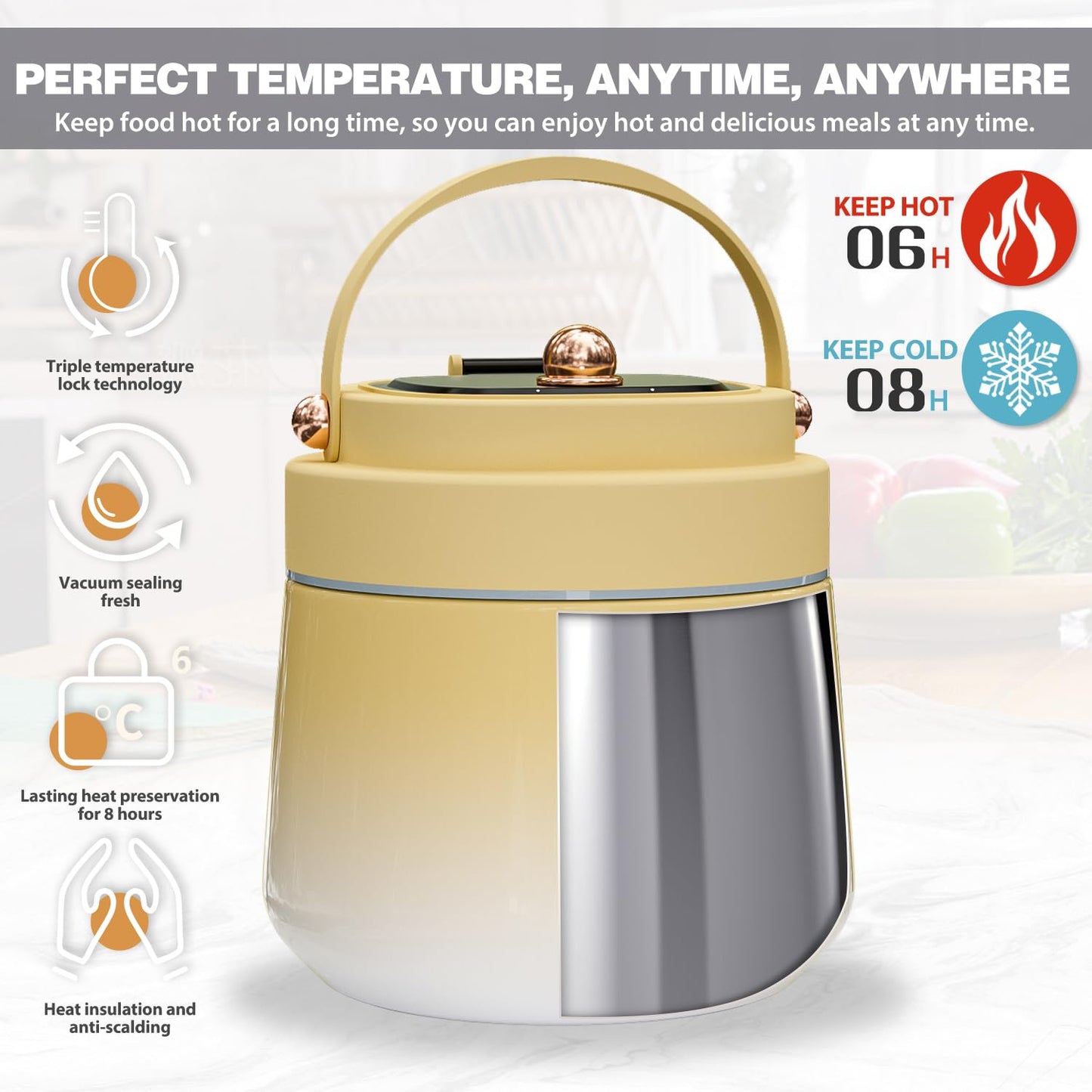 Thermo for Hot Food Adults 40OZ Soup Thermo Lunch Containers Wide Mouth Vacuum Insulated Food Jar Stainless Steel Leakproof Lunch Box with Spoon and Fork, Keeps Food Warm, Ideal Gift for Women