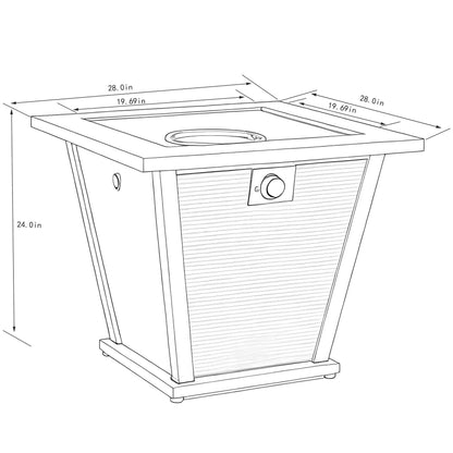 28" Propane Gas Fire Pit Table, 50000 BTU Square Outdoor Fire Pit with Steel Tabletop & Textilene Base, Patio Fire Table with Lid, Lava Rocks & Rain Cover for Backyard Deck Garden, Brown