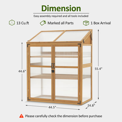 Macrout Cold Frame Greenhouse, Large Wooden Greenhouse Cabinet, Garden Cold Frame with Adjustable Shelves for Outdoor Indoor Use, 1344 (Natural)