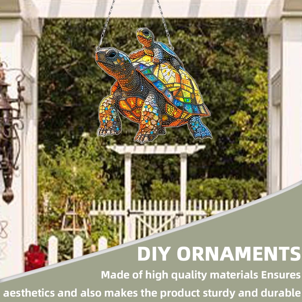 C'eitura DIY Diamond Painting Turtle Suncatcher Kit - Stained Glass Style Crystal Art Hanging Pendant for Home Window Decor, Arts and Crafts Gift for Women, Teens