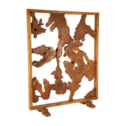 Deco 79 Teak Wood Handmade Partition Room Divider Screen Tall Live Edge Freestanding Privacy Screen with Large Tree Trunk Pieces, Room Partition 63" x 32" x 82", Brown