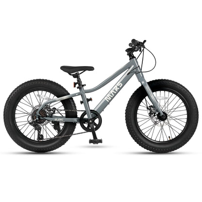 Glerc Mars Kids Mountain Bike, 20 Inch Fat Tire Bike for Teen Ages 6-12 Year Old, Bicycle with 2.8-Inch Wide Tires and 6 Speed Drivetrain, Gray