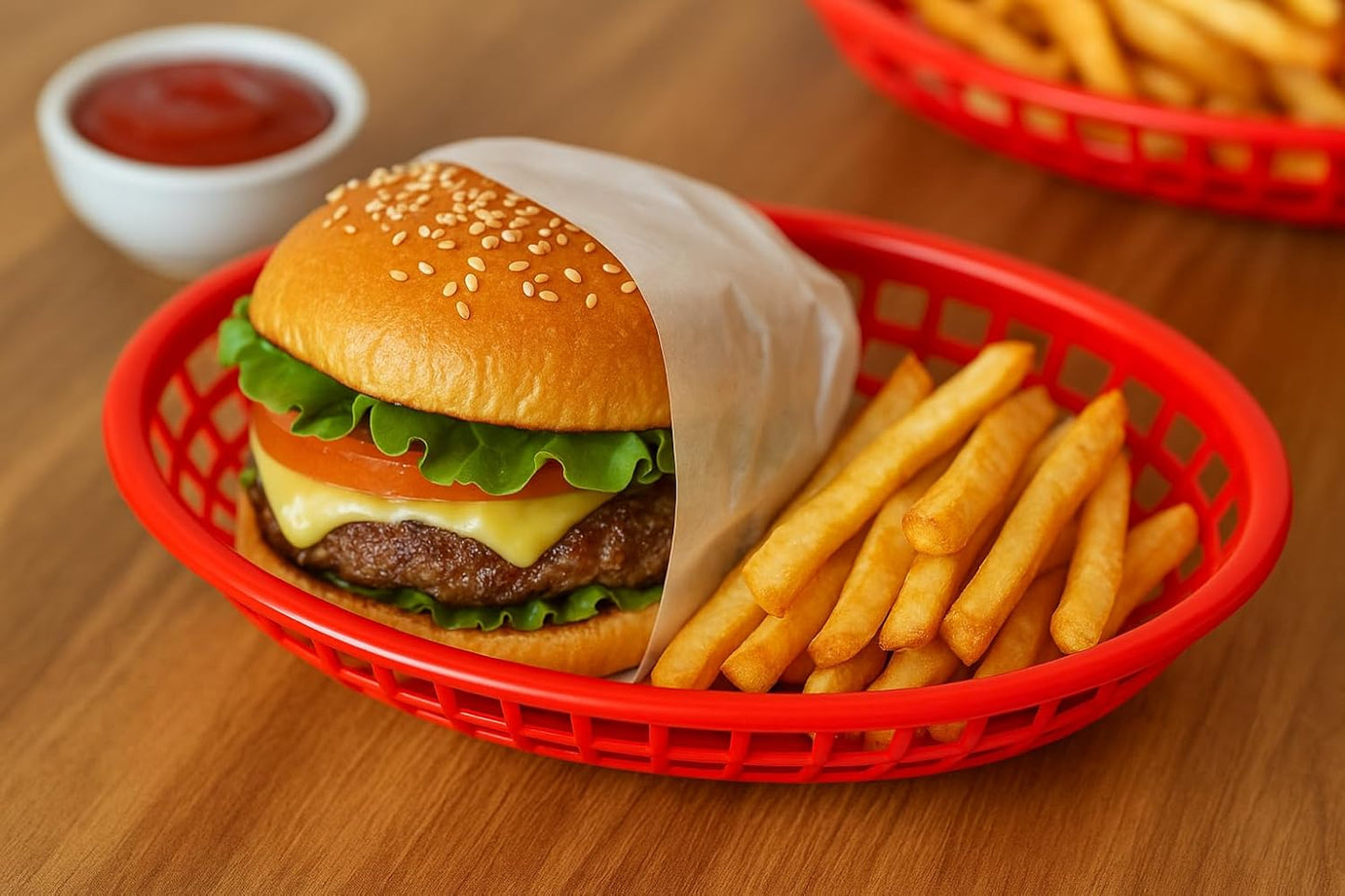 Red Plastic Food Baskets, 36-Pack Oval Serving Trays for Burgers, Fries & Sandwiches