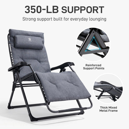 EVER ADVANCED Aluminum Zero Gravity Chair Oversized, Thick Padded Reclining Lounge Chair with Adjustable Headrest & Side Table, Heavy Duty Support 350 lbs, Foldable for Outdoor & Indoor, Gray-2 Pack
