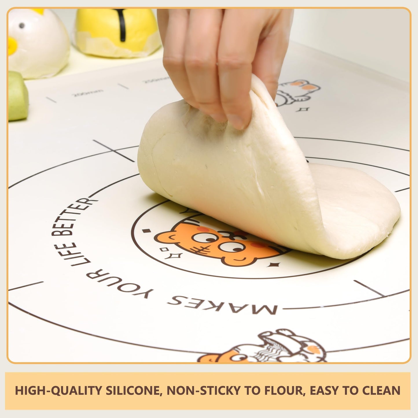 COOKSTYLE 34x24 Inch Extra Thick Silicone Pastry Board, Silicone Baking Mat with Measurements, Non-slip Silicone Mat, Kneading Counter Mat, Non-Stick Dough Mat with Edge Heightening